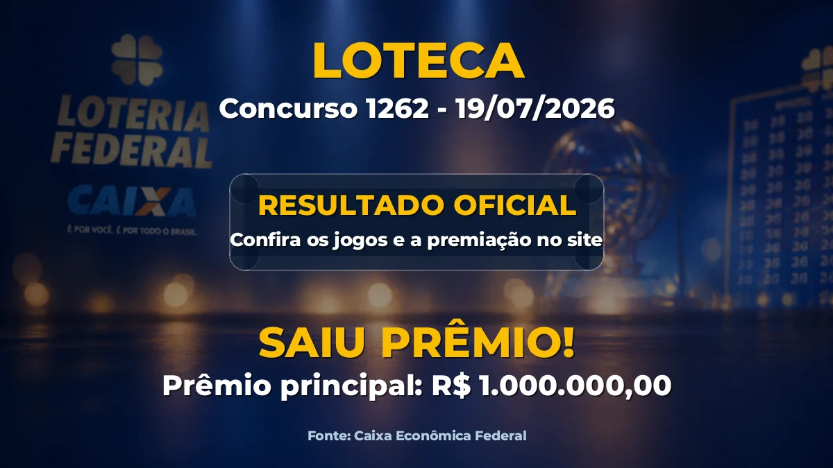 Resultado da Loteca concurso 1262 de hoje: confira jogos e placares