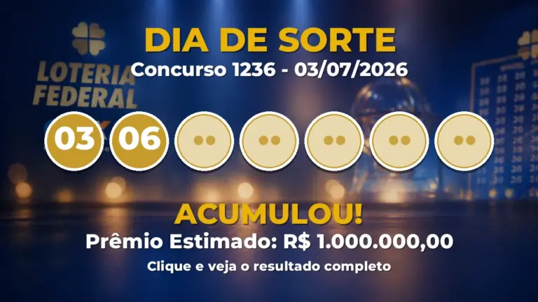 Resultado da Dia de Sorte de hoje: prêmio acumula em R$ 1 milhão