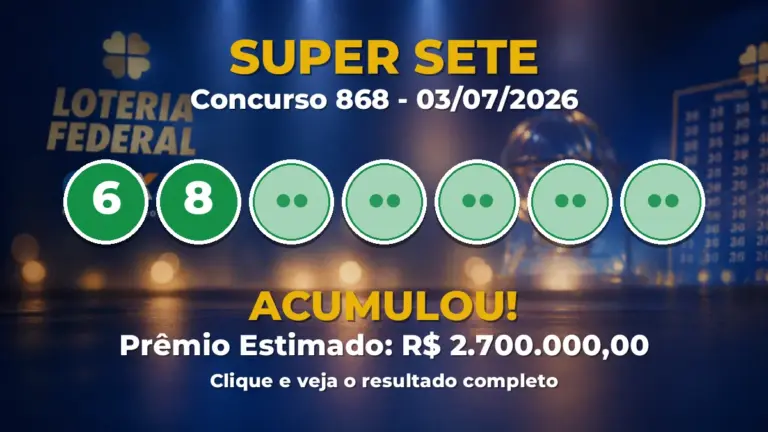 Resultado da Super Sete de hoje: prêmio acumula em R$ 2,7 milhões