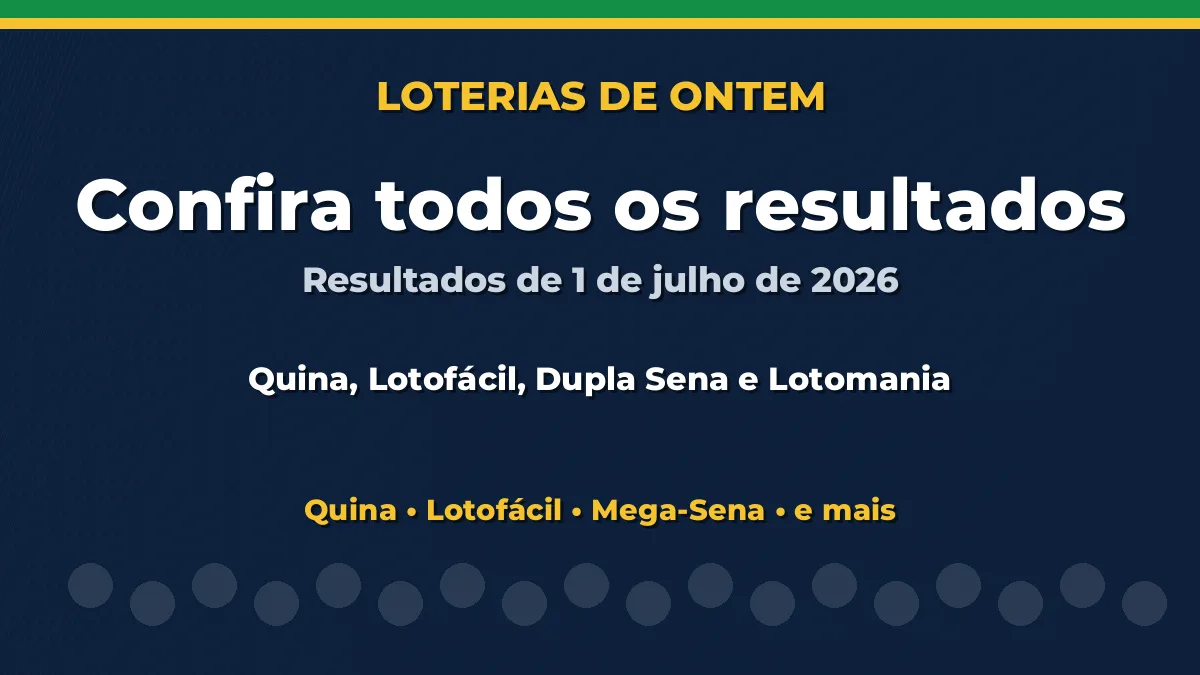 Resultado da Quina, Lotofácil e outras loterias de ontem: veja todos os resultados Resultado da Quina, Lotofácil e outras loterias de ontem: veja todos os resultados