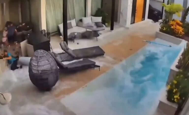 Vídeo mostra força de terremoto ao fazer piscina transbordar na Venezuela