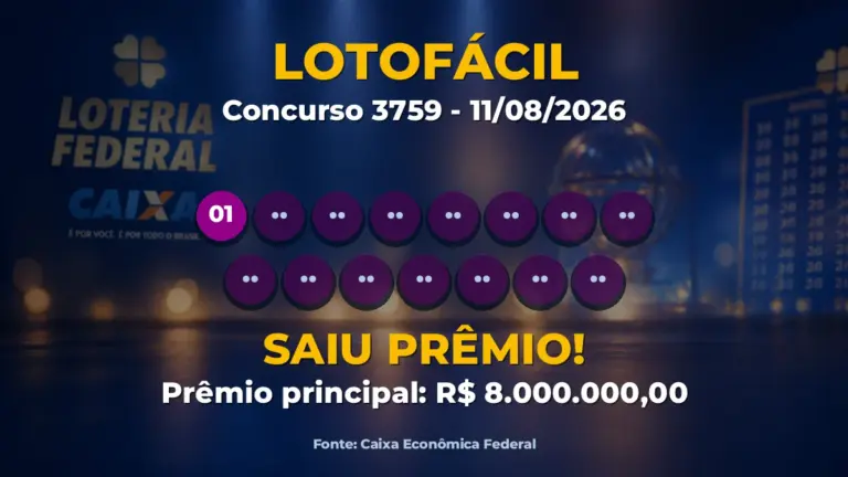Imagem destacada do resultado da Lotofácil concurso 3759