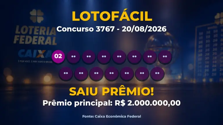 Imagem destacada do resultado da Lotofácil concurso 3767