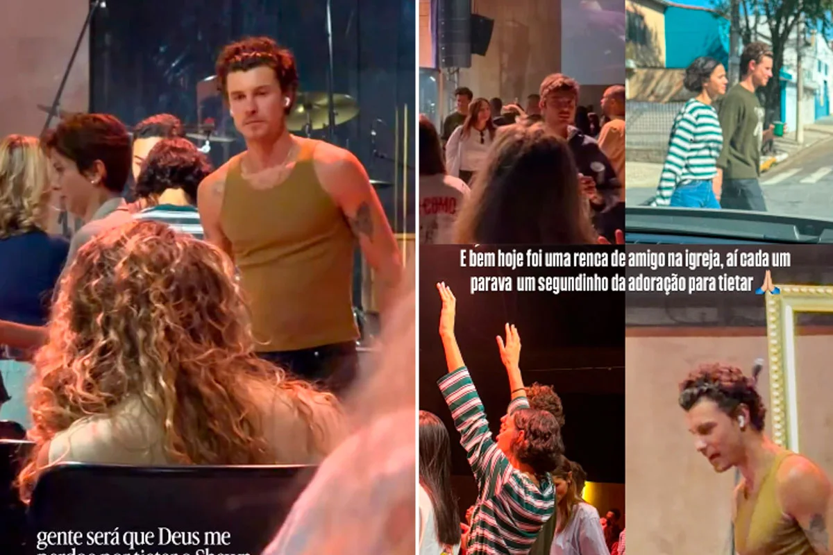 Shawn Mendes vai a culto com Bruna Marquezine e é tietado