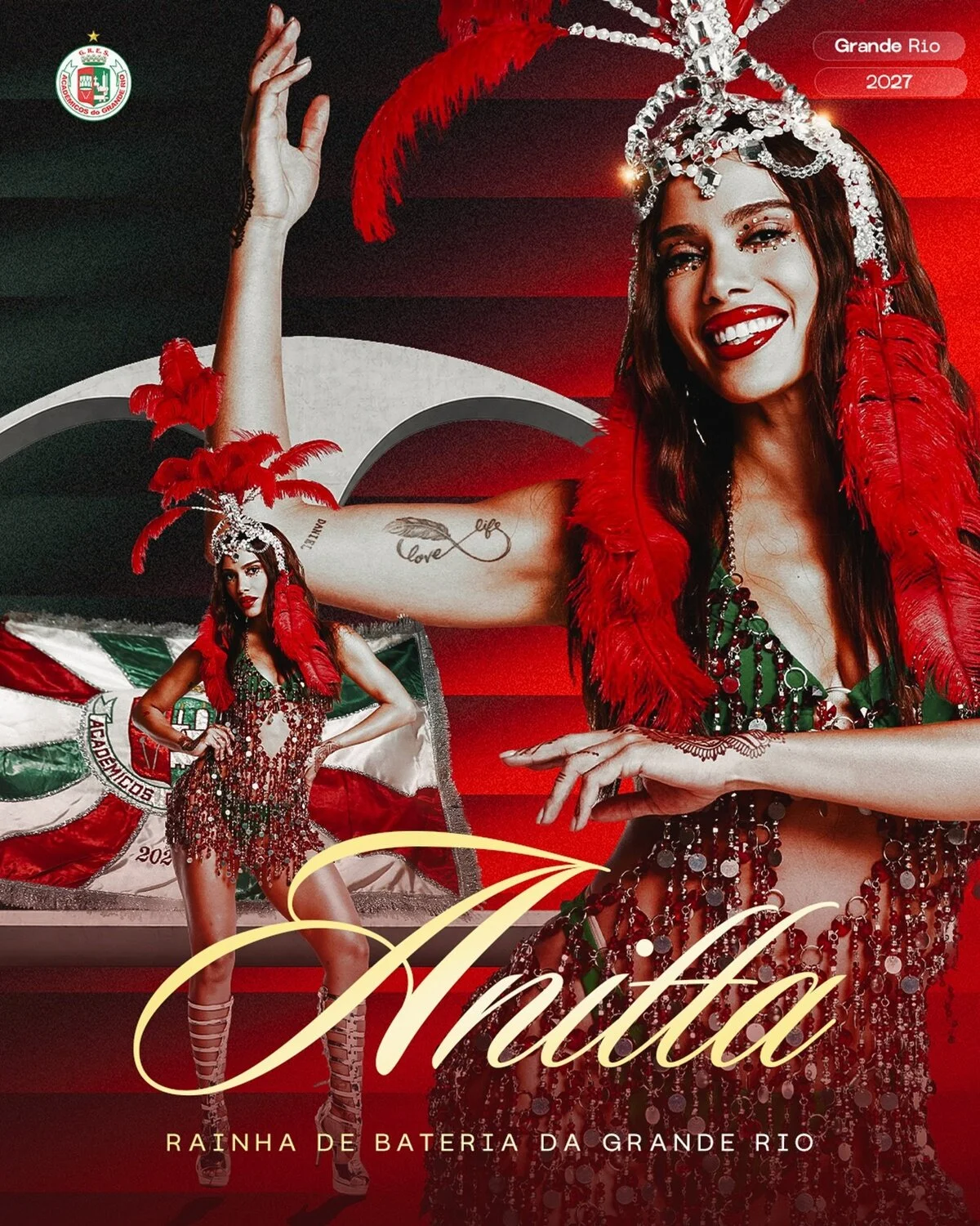 Anitta é anunciada como nova rainha de bateria da Grande Rio para 2027