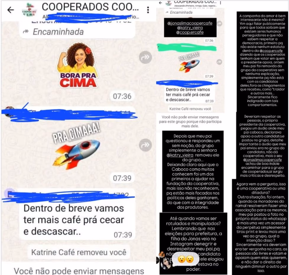 Ao anunciar apoio à Mailza, produtor é excluído de grupo da Coopercafé, diz filha